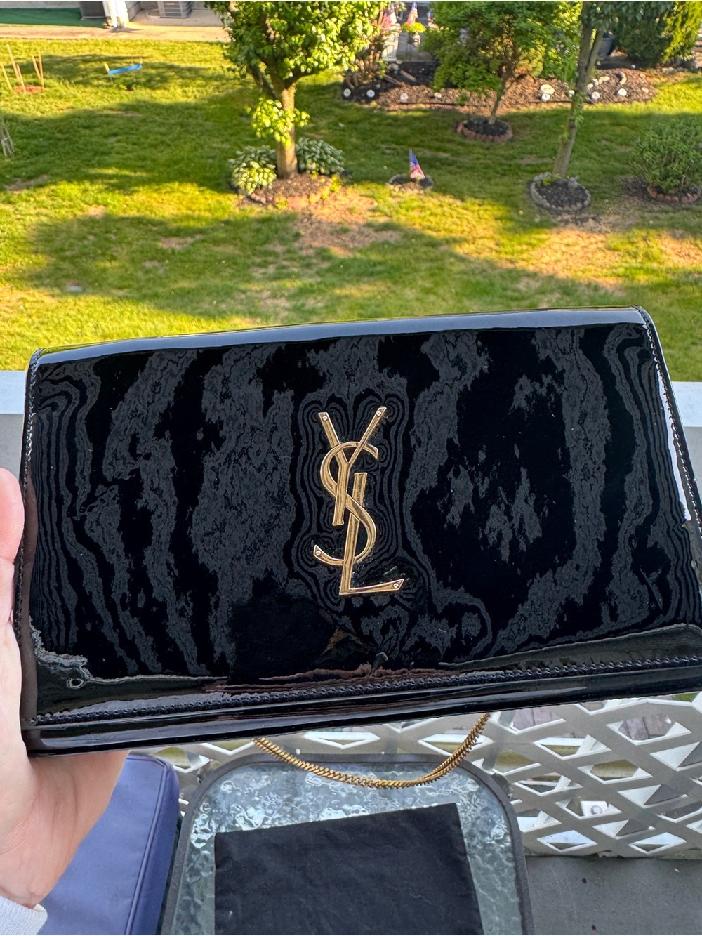 YSL SAINT LAURENT PATENT LEATHER UPTOWN SHOULDER CHAIN BLACK BAG WITH RECEIPT - Picture 11 of 13